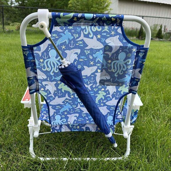 TOMMY BAHAMA Beach Chair 3-6 Years Sea Life Blue Foldable Umbrella Cup Holder - Picture 9 of 9
